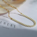 Chain Panel Pearl Clavicle Necklace - floysun
