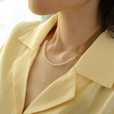 Chain Panel Pearl Clavicle Necklace - floysun