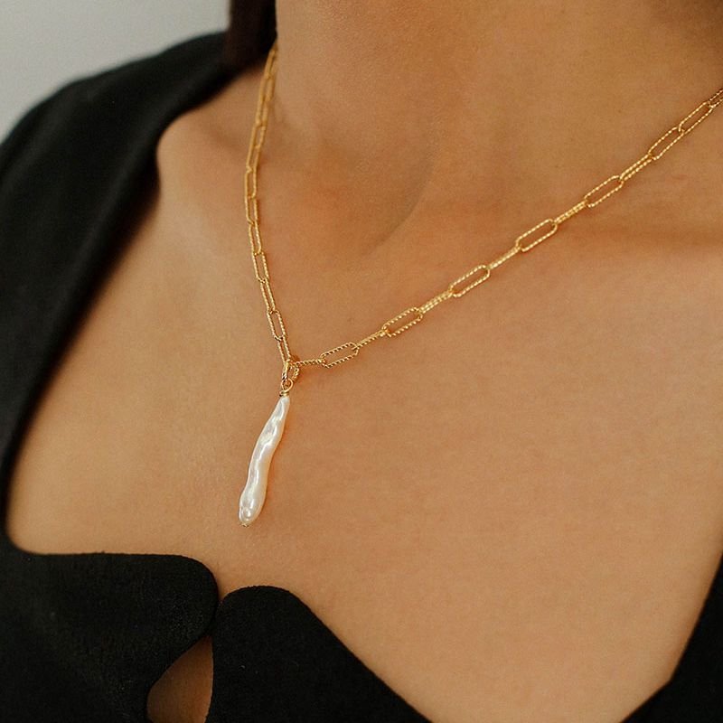 Chain Toothpick Baroque Pearl Pendants Necklaces - floysun