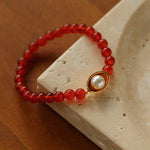 China-Chic Gold Yuanbao Ingot Red Onyx Beaded Bracelet - floysun