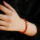 China-Chic Gold Yuanbao Ingot Red Onyx Beaded Bracelet - floysun