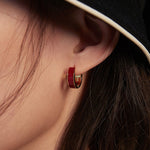 Chinese Red Glaze Earrings Hoops - floysun
