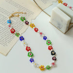 Colored Glaze Small Flower Pearl Necklace - floysun