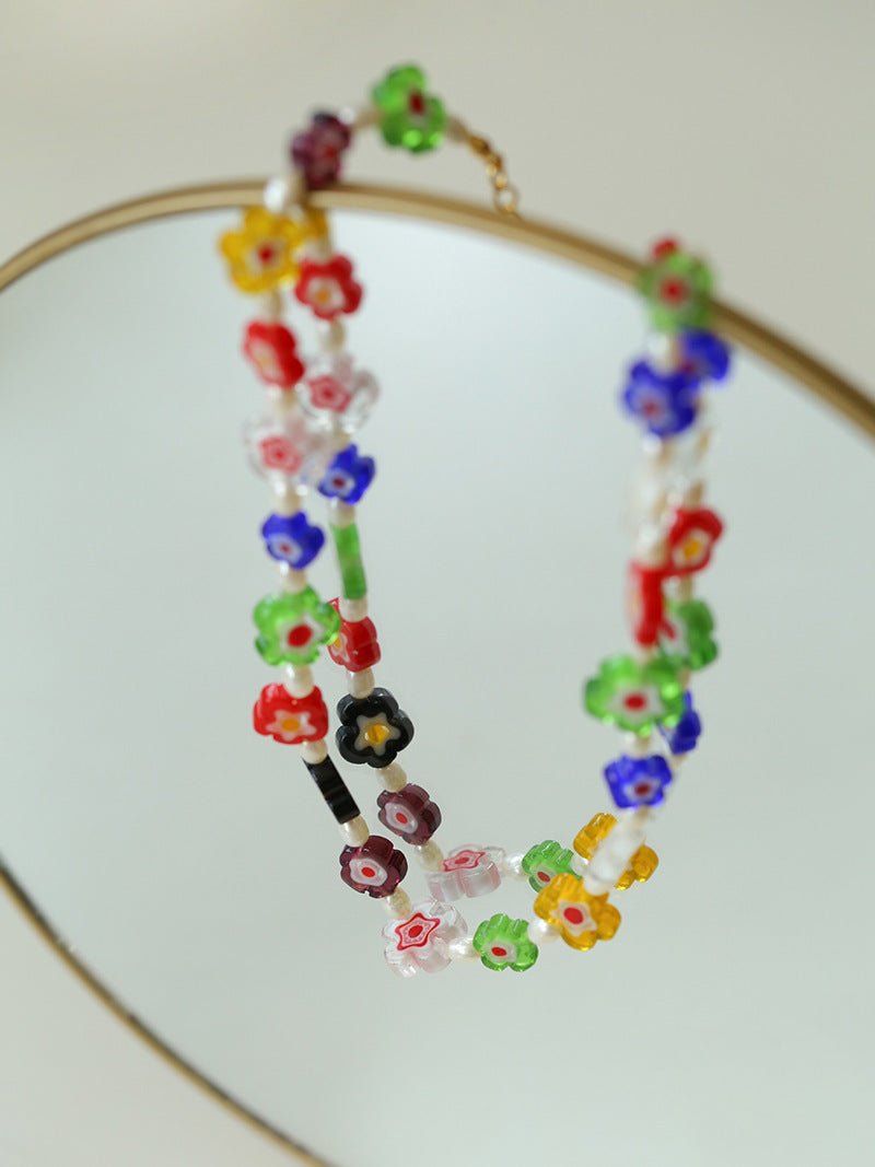 Colored Glaze Small Flower Pearl Necklace - floysun
