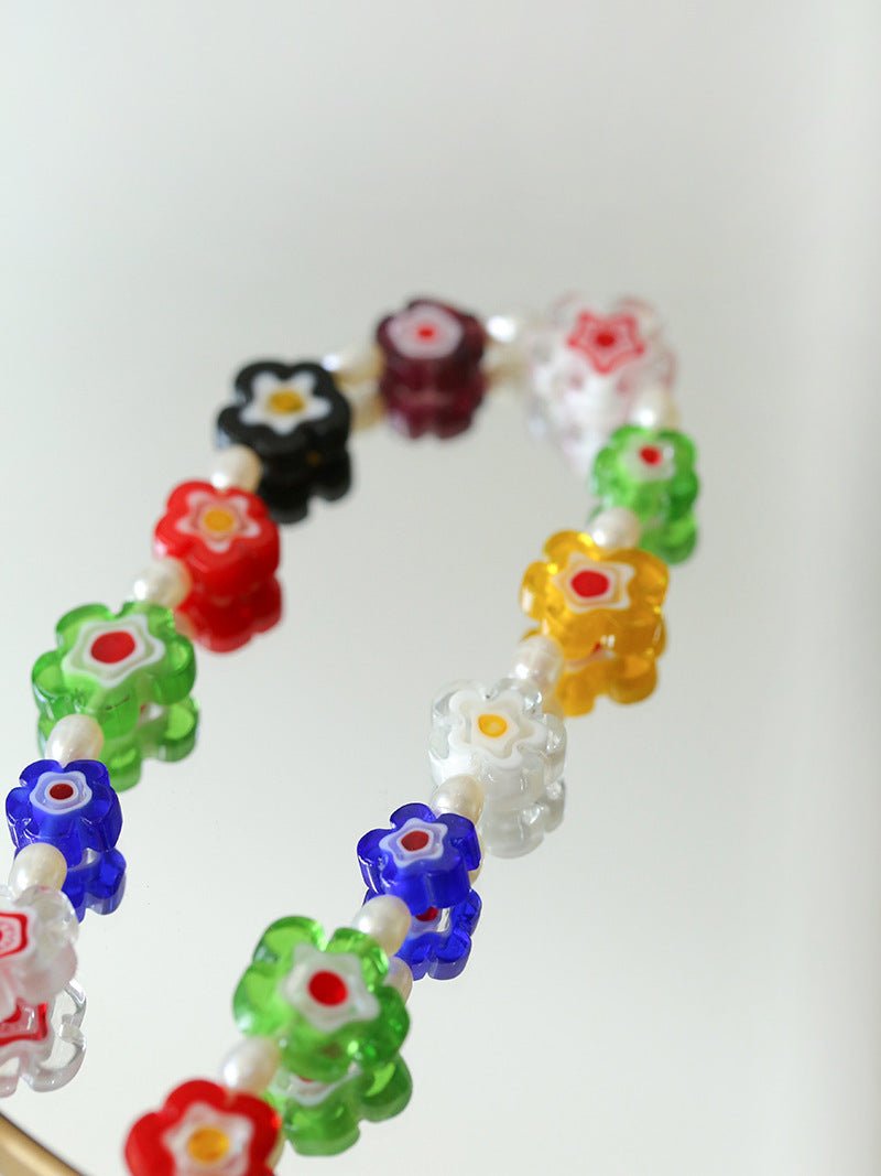 Colored Glaze Small Flower Pearl Necklace - floysun
