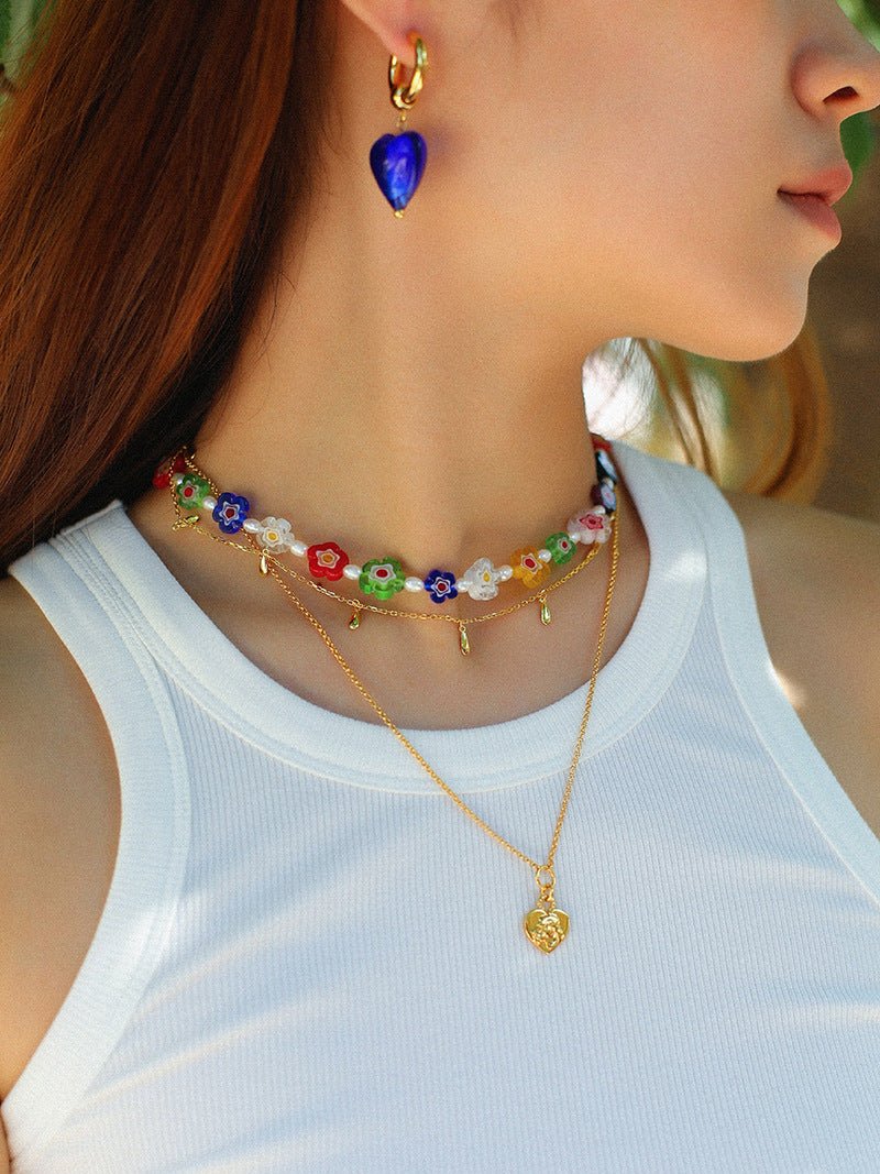 Colored Glaze Small Flower Pearl Necklace - floysun
