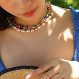Colored Glaze Small Flower Pearl Necklace - floysun