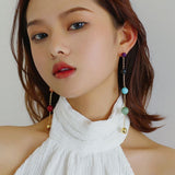 Colored Stone Fringed Earrings