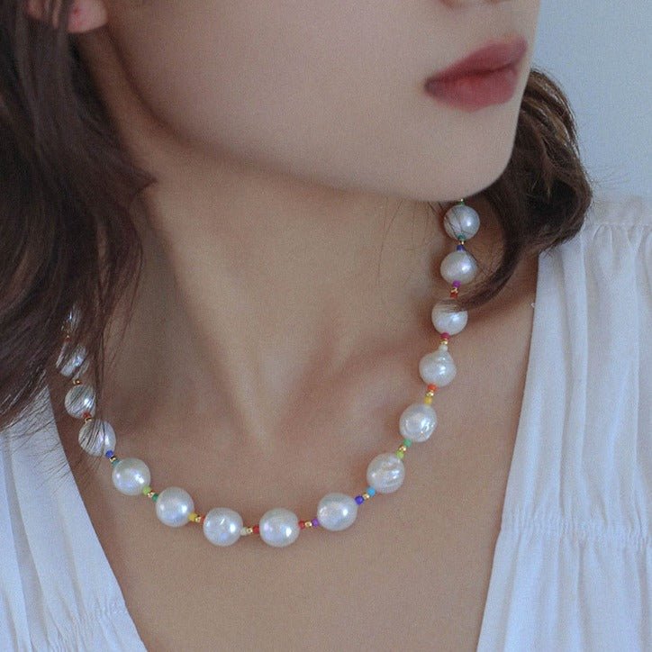 Colorful Beaded Baroque Pearl Necklace - floysun