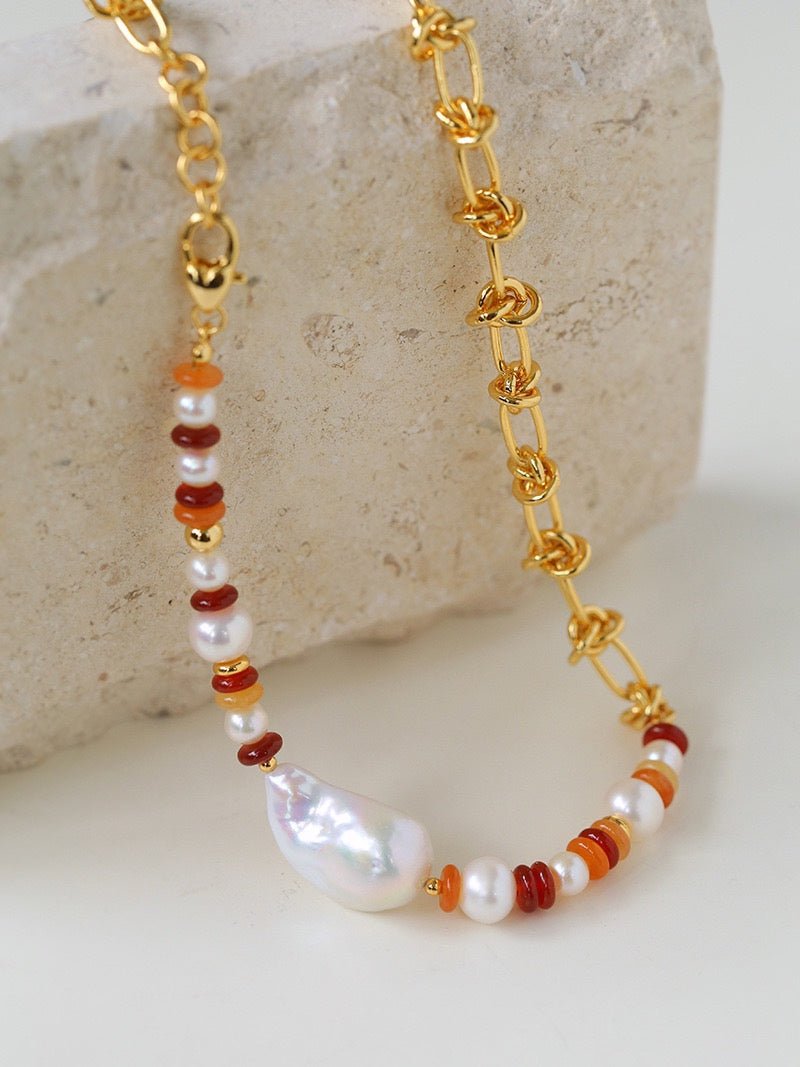Colorful Beads & Baroque Pearls Twisted Chain Necklace - floysun