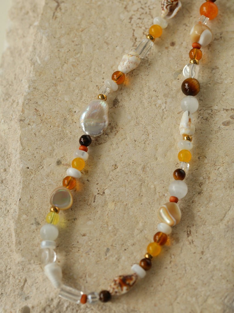 Conch Baroque Pearl Colorful Stone Beaded Necklace - floysun