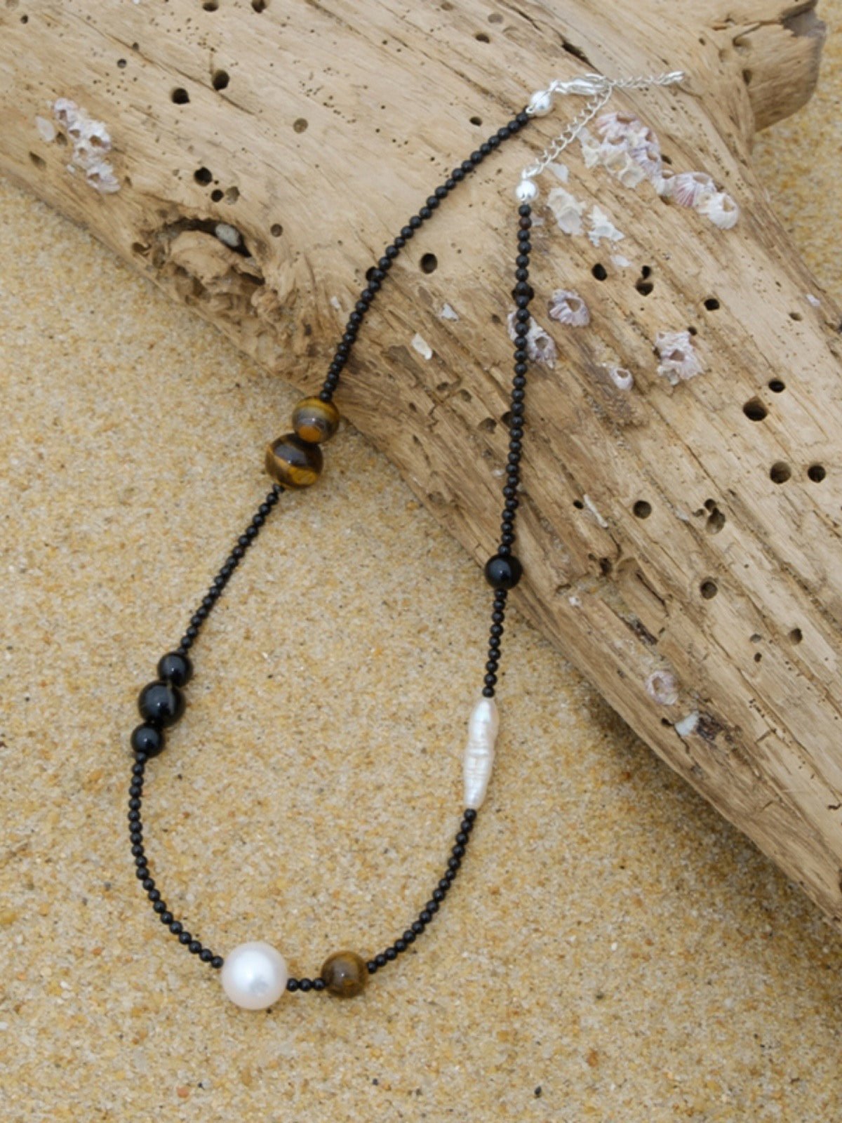 Contrasting Aesthetics Black Onyx Tiger Eye Stone Necklace - floysun