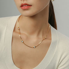 Copper Gold-plated Opal Eye Collarbone Necklace - floysun