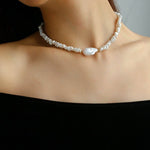 Crushed Baroque Pearl With Baroque Pendant Necklace - floysun
