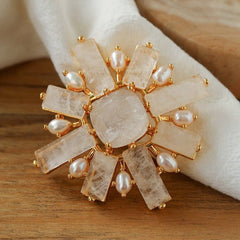 Crystal Cross Brooch & Sunflower Pearl Brooch - floysun