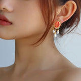 Cupid Angel Stud Portrait Pearl Drop Earrings