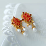 Cupid Angel Stud Portrait Pearl Drop Earrings