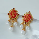 Cupid Angel Stud Portrait Pearl Drop Earrings