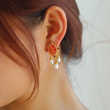 Cupid Angel Stud Portrait Pearl Drop Earrings