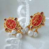 Cupid Angel Stud Portrait Pearl Drop Earrings
