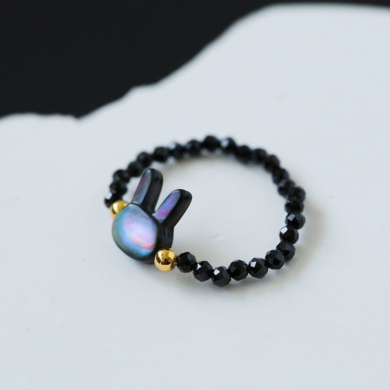 Cute Rabbit Cat Pearl Black Spinel Stretch Ring （Buy One Get One Free） - floysun