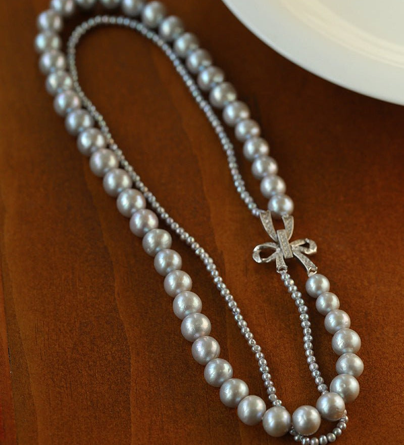 Double-Layer Freshwater Gray Pearl Necklace - floysun