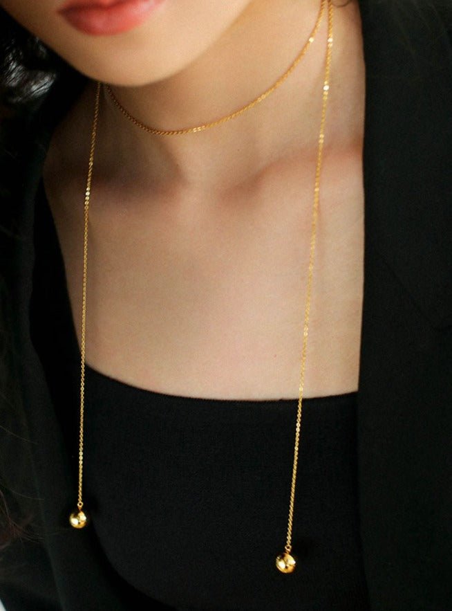 Double Layer Metal Ball Chain Long Necklace - floysun