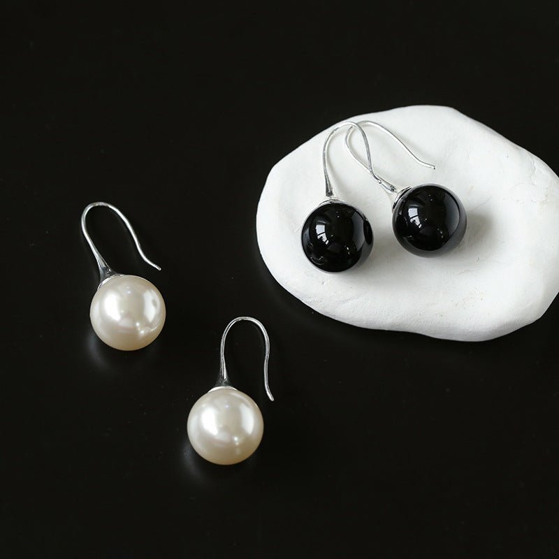 Dual Charms: Black Agates&White crystals&Pearl Ear Hooks - floysun