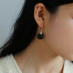 Dual Charms: Black Agates&White crystals&Pearl Ear Hooks - floysun