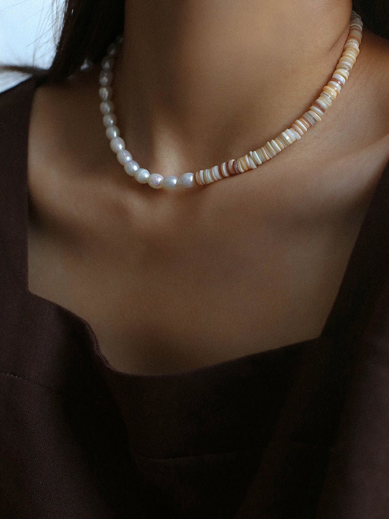 Earth Tone Shell Pearl Beaded Necklace - floysun