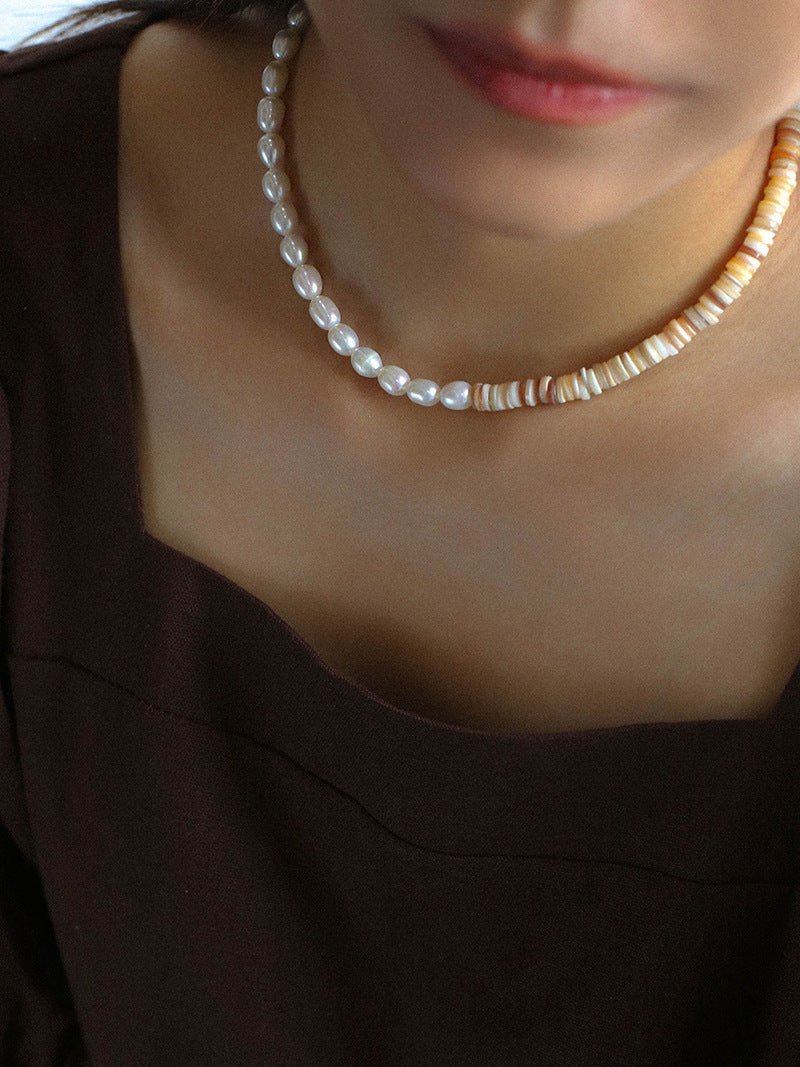 Earth Tone Shell Pearl Beaded Necklace - floysun