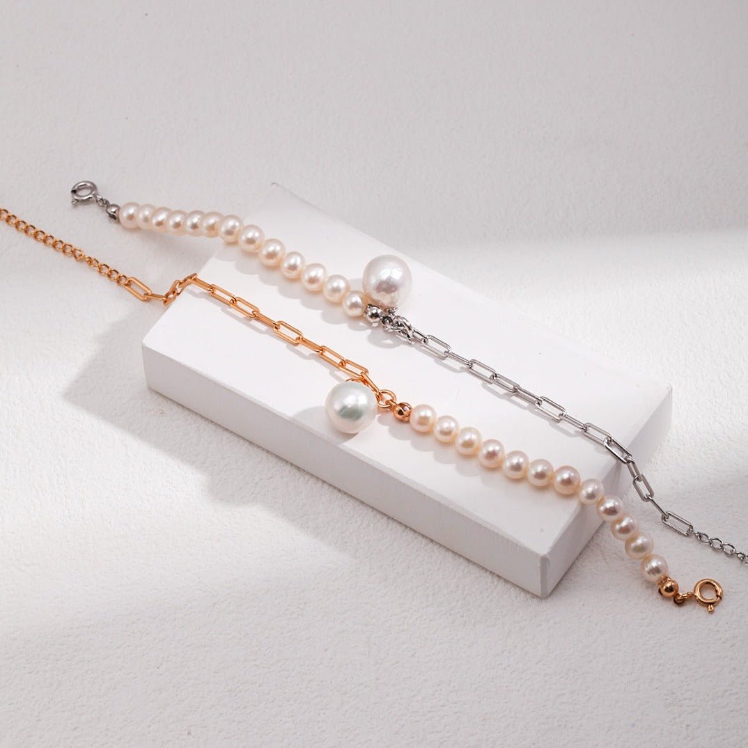 Elegant Baroque Pearl Splice Chain Bracelet - floysun