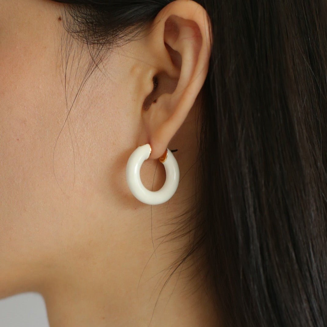 Enamel Glazed Geometric Hoop Earrings - floysun