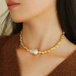 Fashionable Metallic Baroque Pearl Necklace B Style - floysun