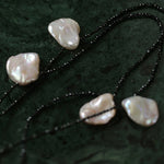Five Large Petal Baroque Pearls Black Spinel Necklace - floysun