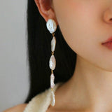 Flat Round Freshwater Baroque Long Earrings - floysun