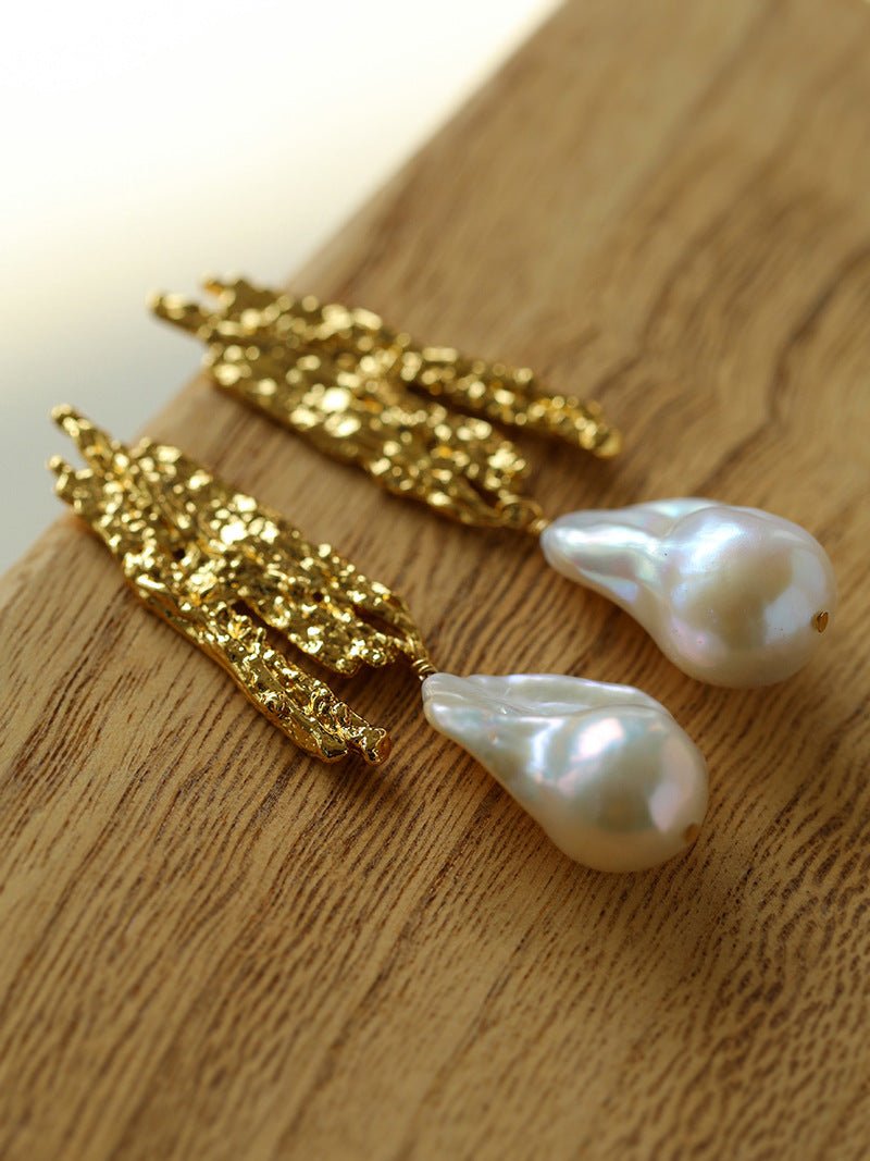 French Style Lava Baroque Pearl Earrings - floysun