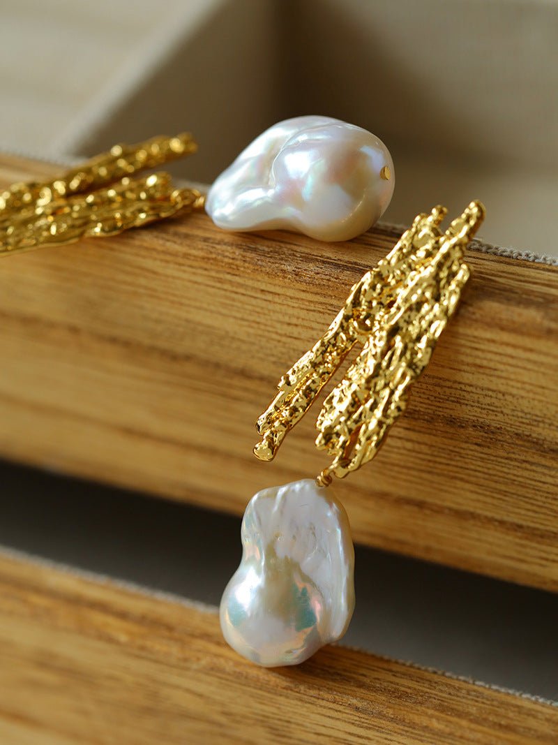 French Style Lava Baroque Pearl Earrings - floysun