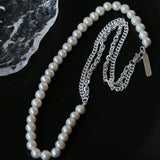 Freshwater Pearl Panel Chain Necklace - floysun