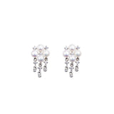 Freshwater Pearl Zircon Fringed Stud Earrings - floysun