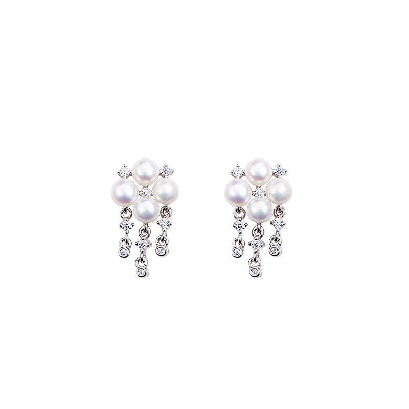 Freshwater Pearl Zircon Fringed Stud Earrings - floysun