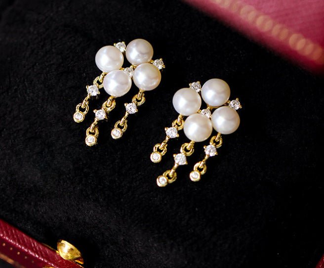 Freshwater Pearl Zircon Fringed Stud Earrings - floysun