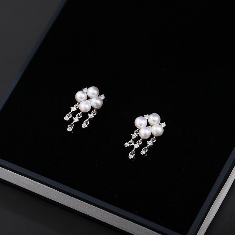 Freshwater Pearl Zircon Fringed Stud Earrings - floysun