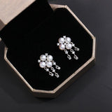 Freshwater Pearl Zircon Fringed Stud Earrings - floysun