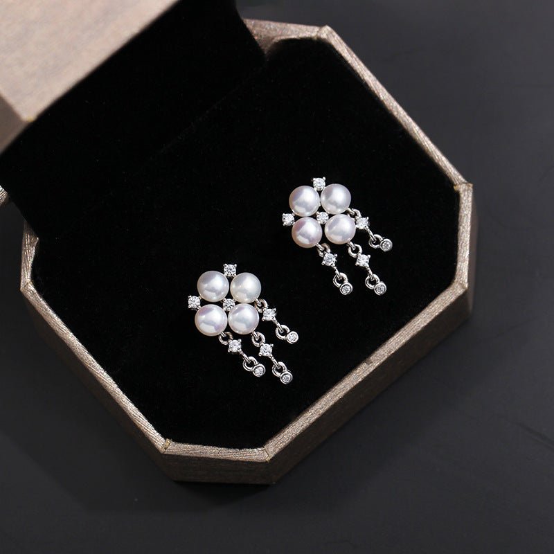 Freshwater Pearl Zircon Fringed Stud Earrings - floysun