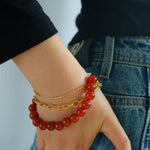 Gemstone Bracelet: Black Onyx, Red Agate, and Yellow Jade - floysun