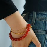 Gemstone Bracelet: Black Onyx, Red Agate, and Yellow Jade - floysun