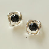 Geometric Black Onyx C Pearl Earrings Ear Clip