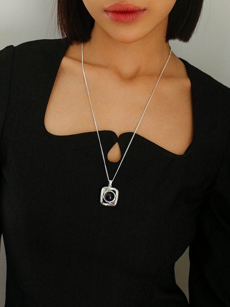 Geometric Black Onyx C Pearl Necklace - floysun