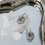 Geometric Lock Ring Full Diamond Zircon Silver Earrings - floysun